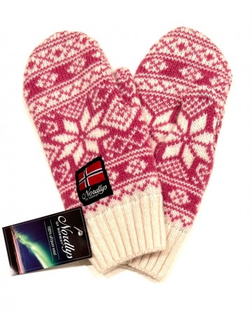 Nordlys Mønstret ull votter til dame natur og rosa