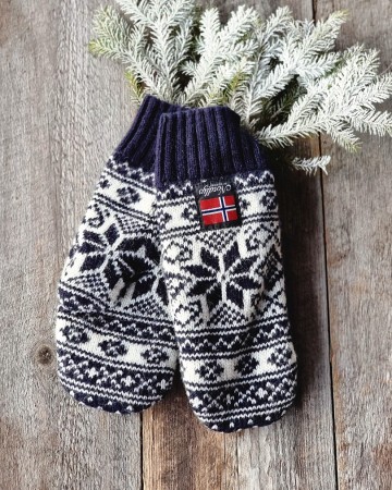 Nordlys Mønstret ull votter til dame og herre marine natur