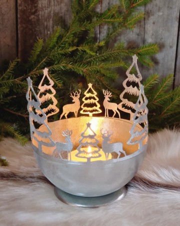 Metall skål/lysholder Sølv XL