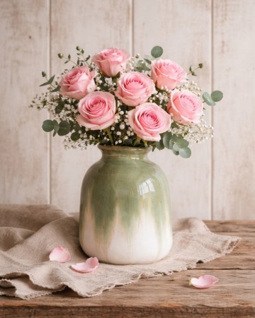 Vase keramikk grønn/hvit