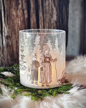 Lysglass krakelert jul nostalgi barn