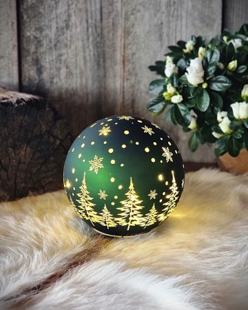 LEd lykt kule vintermotiv Grønn