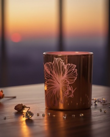 Telysholder Gull/rosa med blomst 2pk L