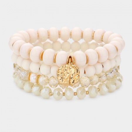 Armbånd 4pk med charms beige