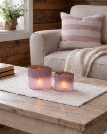 Sett med lysholder/vase rosa