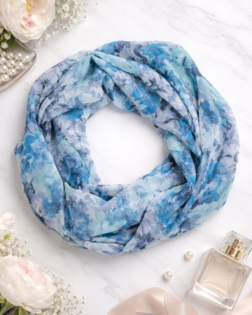 Tube, Chiffon 35x160 m/blomster blå