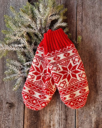 Nordlys Mønstret ull votter til dame rød natur