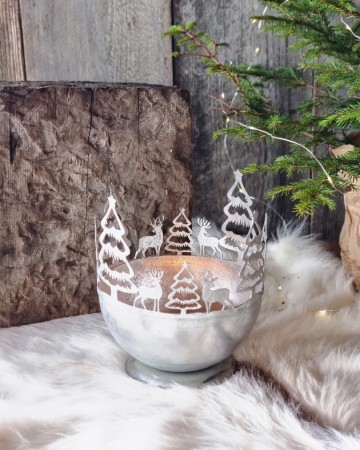 Metall skål/lysholder Sølv L