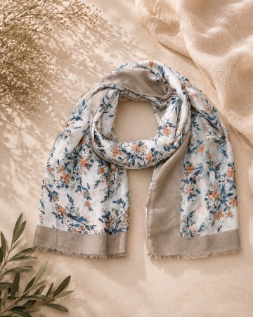 Skjerf mønstrete m/kant Beige