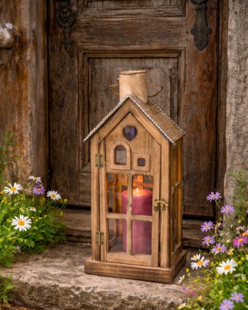 Lykt glass/tre/metall M